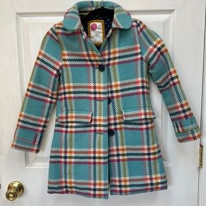 Mini-Boden plaid wool dress coat Girls Size 7-8